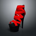 Red High Heel Shoes With Strappy Design And Black Platform Sole