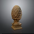 Sculpted Pinecone Architectural Ornament With Scaled Texture And Square Stone Base