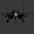 Blue Gray Military Fighter Jet With Twin Vertical Tails And Landing Gear