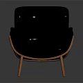 Comfortable Black Leather Armchair With High Backrest And Sturdy Wooden Legs