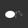 White Plate with Silver Fork Knife Spoon Dinnerware Set on Black 3d model