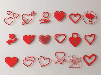 Red Heart Shaped Wall Decor With Various Designs For Home Interior 3d model