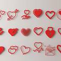 Red Heart Shaped Wall Decor With Various Designs For Home Interior 3d model