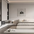 Modern Minimalist Bedroom Interior With Platform Bed Wall Art And Area Rug