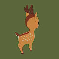 Cartoon Deer Fawn With Big Eyes Pink Cheeks And White Spots On Green Background