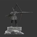 Armored Archer Figure Holding Bow Standing On Stone Base With Rock Decor