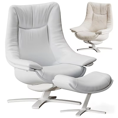 White Leather Office Chair With Modern Design Armrests And Ottoman Metal Base 3d model
