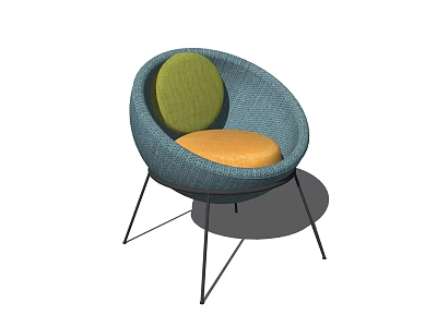 Accent Chair With Woven Blue Design Green Backrest And Orange Seat Cushion Black Metal Legs 3d model