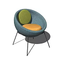Accent Chair With Woven Blue Design Green Backrest And Orange Seat Cushion Black Metal Legs