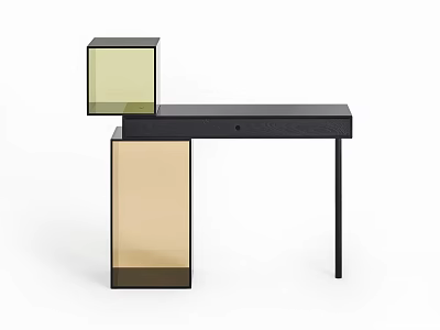 Modern Desk Design With Black Tabletop And Transparent Yellow Brown Supports 3d model