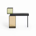 Modern Desk Design With Black Tabletop And Transparent Yellow Brown Supports
