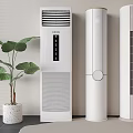 Three Modern Tower Air Conditioner Fans In White And Pink With Green Plant Indoor