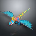 Colorful Fantasy Pterosaur Creature With Blue Wings Yellow Spiked Tail And Red Head Design