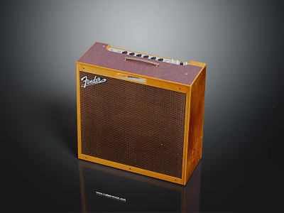 Fender Vintage Amplifier With Wooden Frame Brown Grill Cloth And Control Knobs As Electronic Appliance 3d model