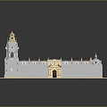 Elaborate Classical Building Model Featuring Twin Towers Golden Domes And Ornate Base