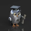 Robot Owl Character Wearing Graduation Cap Holding Diploma Scroll With ABT Letters On Body
