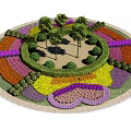 Circular Landscape Garden With Palm Trees Colorful Flower Beds Trimmed Hedges And Heart Shaped Patterns