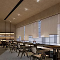 Traditional Tea House Interior With Wooden Ceiling Beams Black Counter And Dining Tables