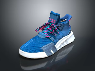 Blue Sneakers With Colorful Laces Mesh Material White Sole Stylish Design 3d model