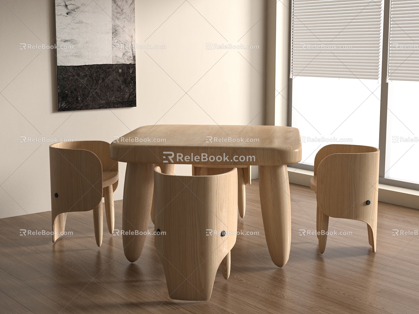 Modern children's table and chair combination 3d model