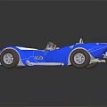 Blue and White Convertible Sports Car with White Stripes and Open Top Design