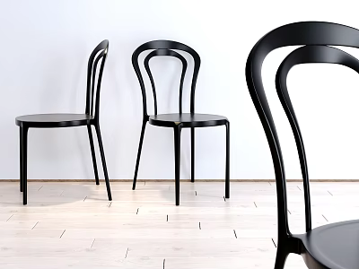 Black Curved Back Leisure Chairs In Minimalist Setting With White Wall And Light Wooden Floor 3d model
