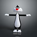 Game Movie Cartoon Cat Character Black White Fur Red Nose Arms Outstretched Pose