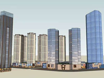 Modern Urban Architectural Complex Featuring High Rise Buildings And Glass Facades 3d model