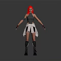 Female Character With Red Hair Gray Sleeveless Top White Tied Apron And Black Boots