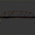 Orange Metal Truss Bridge With Concrete Piers And Water Reflection On Gray Background