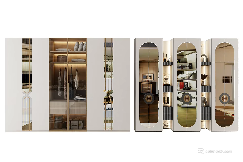 Elegant Modern Wardrobe with Glass Doors Metal Frames Multi-layer Storage and Built-in Lighting 3d model 