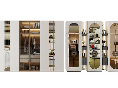 Elegant Modern Wardrobe with Glass Doors Metal Frames Multi-layer Storage and Built-in Lighting 3d model