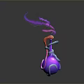 Purple And Blue Magic Bottle With Smoking Effect And Shiny Reflective Surface