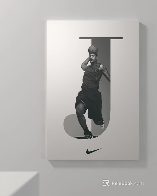 Dynamic Athlete Figure Painting with Nike Logo and Letter J Design 3d model 