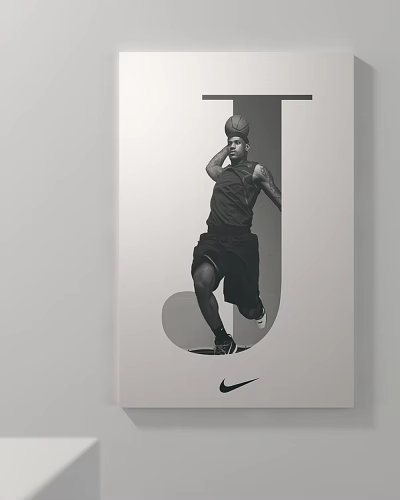 Dynamic Athlete Figure Painting with Nike Logo and Letter J Design 3d model
