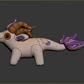 Cute Fantasy Game Movie Character With Pink Body Orange Horns Purple Fur Tail