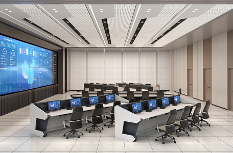 Video monitoring room of command and control center 3d model