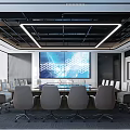 Modern Conference Room Interior With Large Conference Table Ergonomic Chairs And LED Display Screen