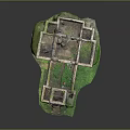 Ancient Ruined Red Brick Building Model Featuring Tower Arch Windows and Green Moss