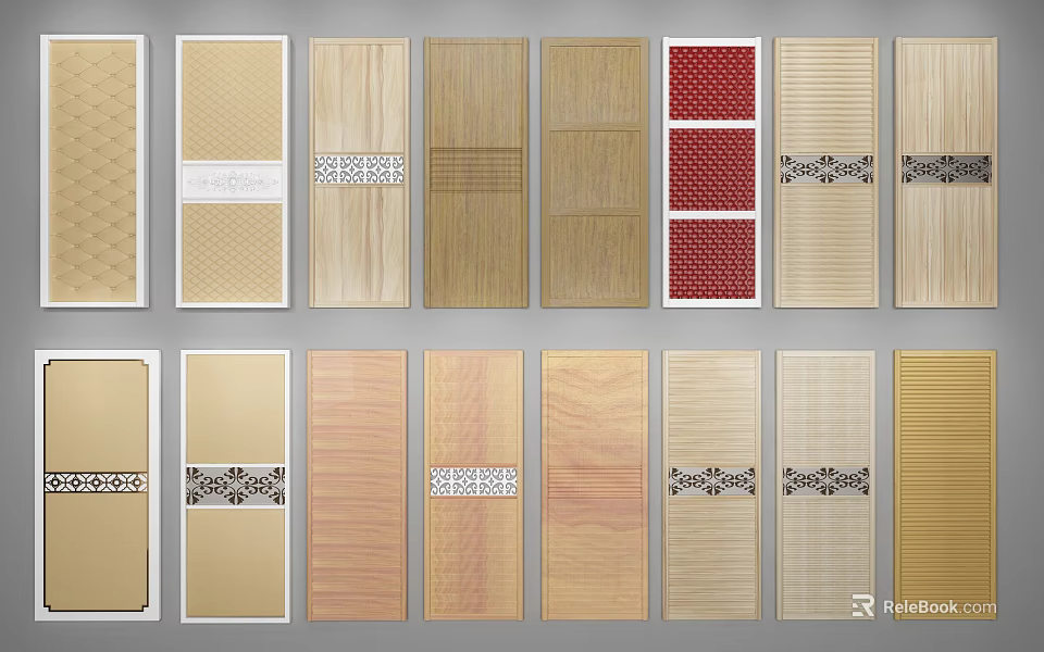 Diverse Stylish Wardrobe Doors Display With Various Textures Patterns And Colors 3d model 