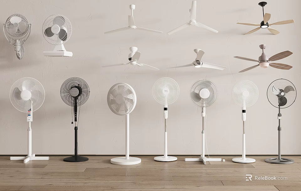 Modern Air Conditioner Fan Types With Different Designs For Home Interior Cooling 3d model 