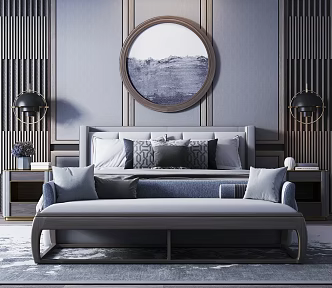 New Chinese background double bed 3d model