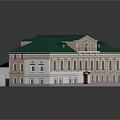 Classical Style Building Featuring Green Roof Yellow Facade Red Door And Windows