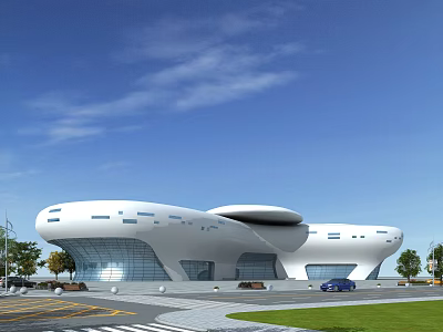 Modern White Cultural Center Building With Streamlined Design And Glass Facade 3d model