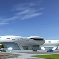 Modern White Cultural Center Building With Streamlined Design And Glass Facade