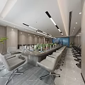Modern Conference Room Interior Design With Long Table Chairs Plants And Wooden Walls