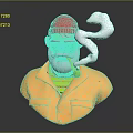 Old Man Wearing Yellow Coat Red Hat White Beard And Snake Shaped Smoke From Pipe