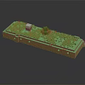 Cartoon Scene With Brick Structure Green Vegetation And Small Building 3d model