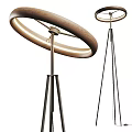 Modern Floor Lamp With Circular Light Ring And Wooden Tripod Stand Design