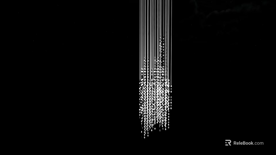 Contemporary Hanging White Vertical Lines Decorative Art on Black Background 3d model 